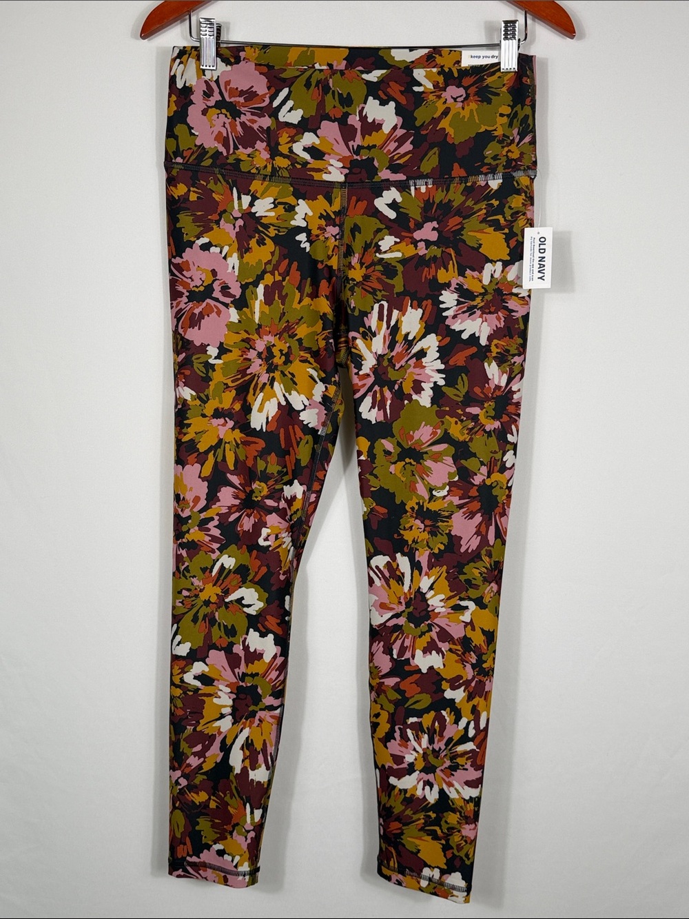 Old Navy High Rise 7/8 Ankle Powersoft Olive Multi Floral Leggings. Size L. NWT